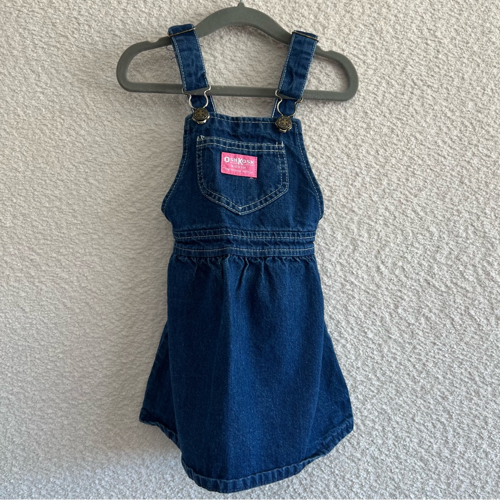 Osh Kosh B’gosh Vintage Retro Baby Blue Denim Overalls Dress Toddler Size 3t